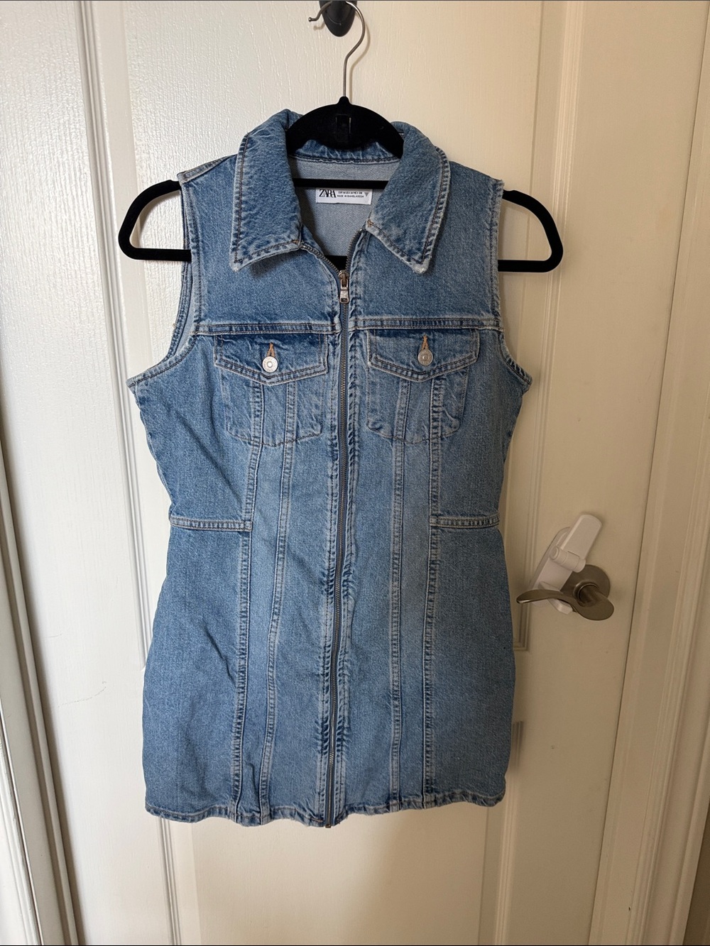 Zara Light Blue Denim Zip-Front mini dress